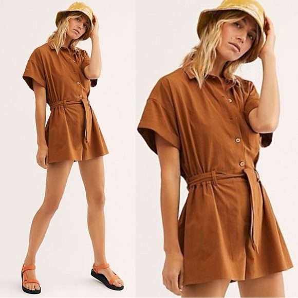 Free People Pants - Free People Free-est No Plans Romper in Brown Size Small Utility Bohemian Summer